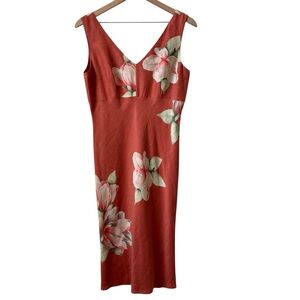 Vintage Banana Republic Y2K 2001 Floral Slip Dress Sz 6 Linen Silk Salmon Pink